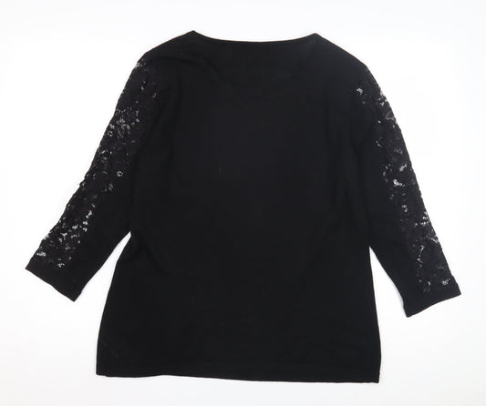 Jaeger Women's Black Lace Pullover Jumper L