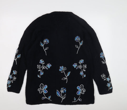 Laura Ashley Women's Black Floral Cardigan, Size S, Cotton