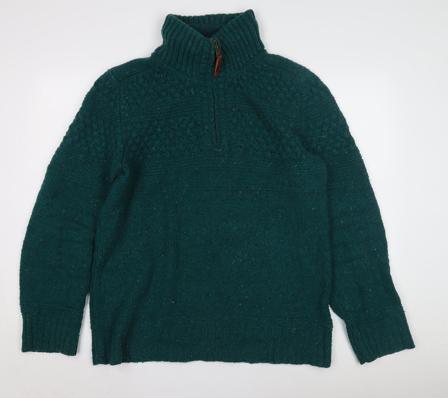 FatFace Men's Green Chunky-Knit Wool Zip Jumper L