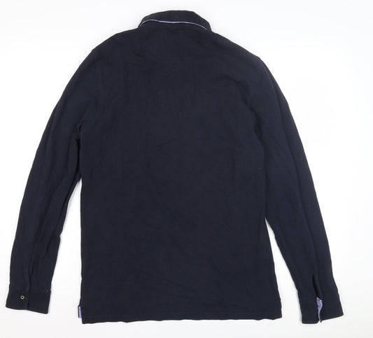 Massimo Dutti Men's Blue Long Sleeve Polo Shirt L