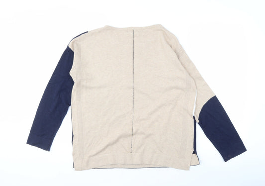 White Stuff Women's Beige Blue Knit Pullover Jumper Size 12
