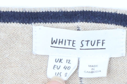 White Stuff Women's Beige Blue Knit Pullover Jumper Size 12