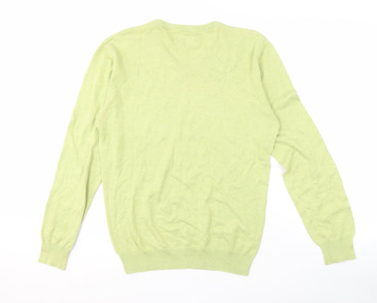 Jeff Banks Men's Green S V-Neck Cotton Pullover Jumper