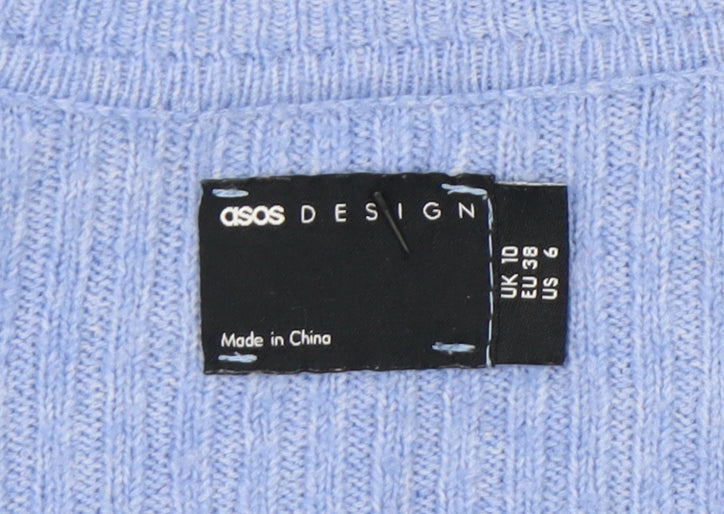 Close-up detail of ASOS Design Women's Blue V-Neck jumper, size 10