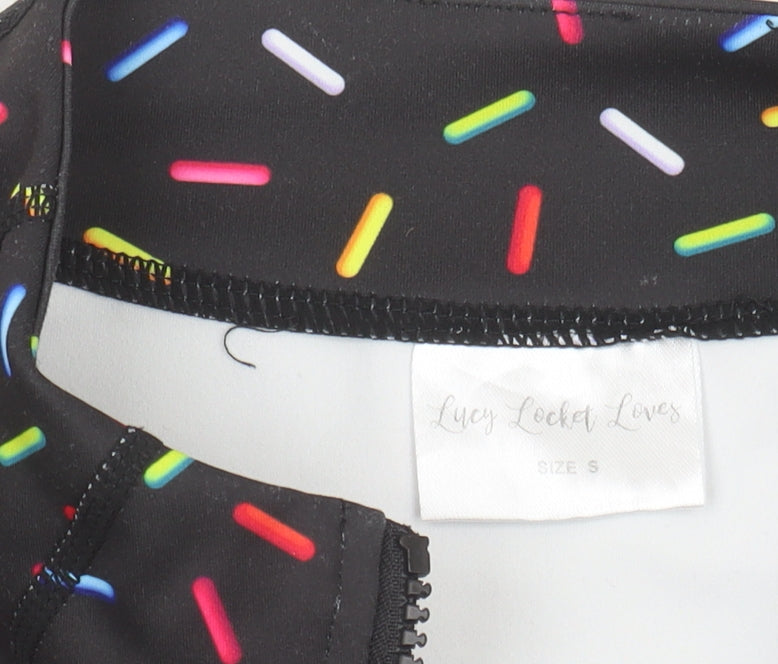 Brand and care label for Lucy Locket Loves Women's Black Sprinkle Print Jacket