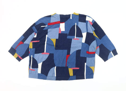 Seasalt Cornwall Women's Multicoloured Geometric Pullover 3/4 Sleeve Jumper Size 12