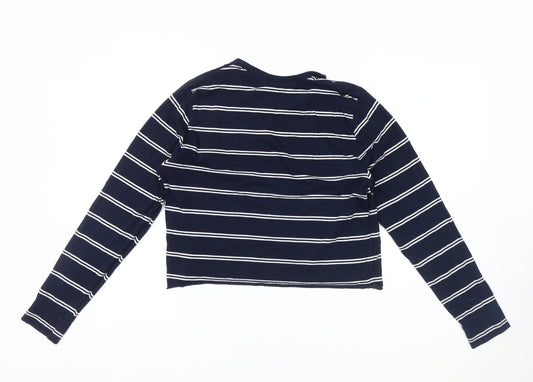 Hollister Women's Blue Striped Cropped T-Shirt S