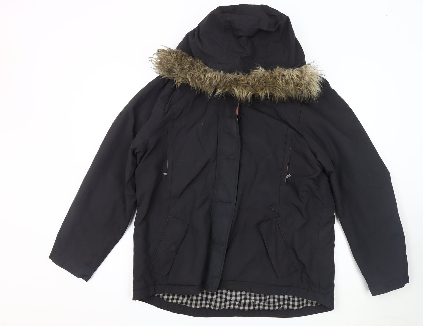 FatFace Women's Black Parka Size 18 with Fur Hood
