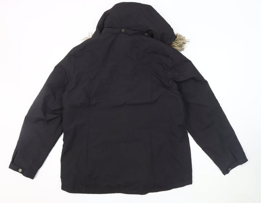 FatFace Women's Black Parka Size 18 with Fur Hood
