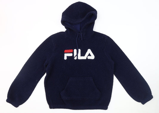 Fila Men's Blue Hoodie L - Fleece Pullover with Logo Accents