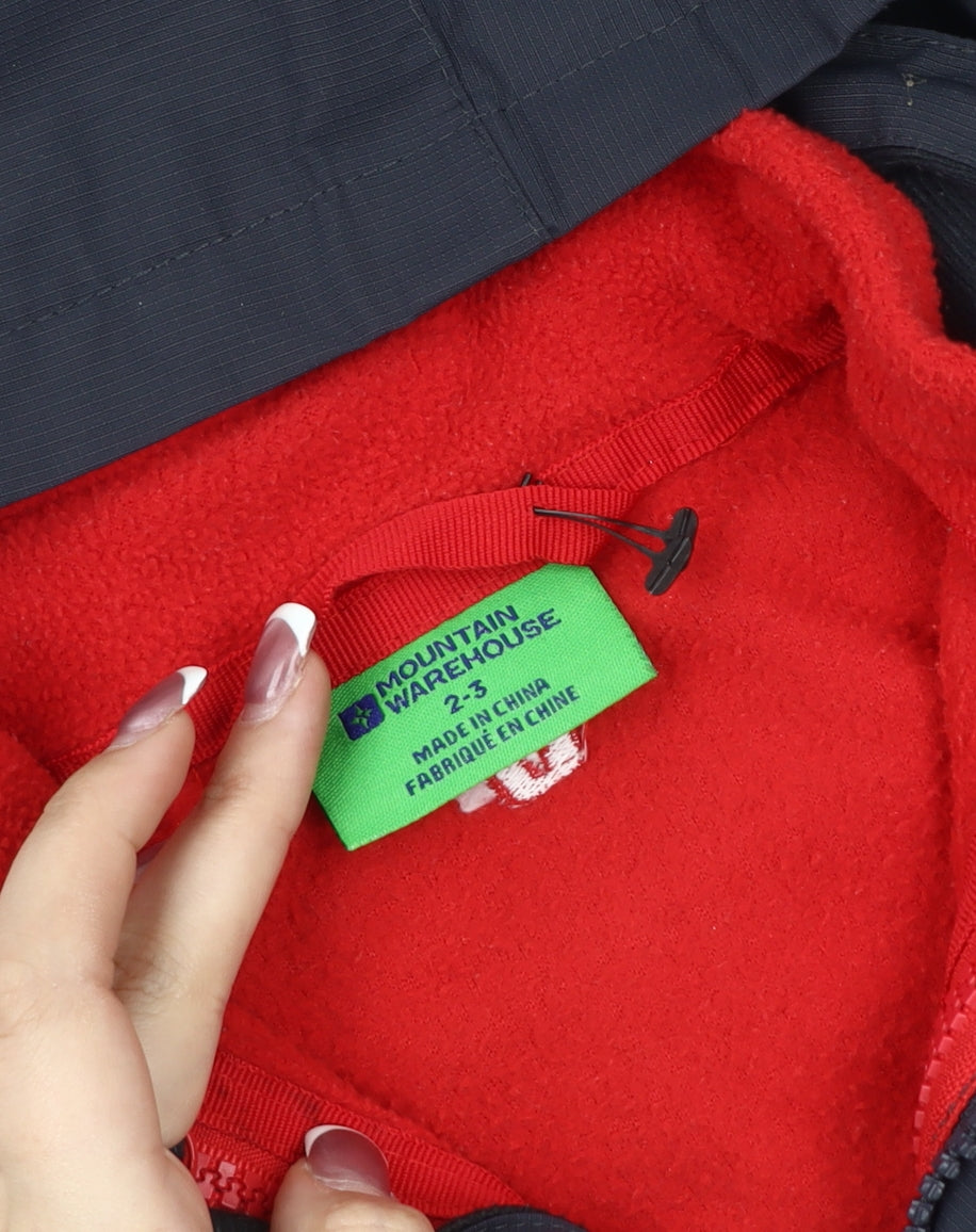 Close-up detail of Mountain Warehouse boys’ red & black hooded jacket 2-3 years