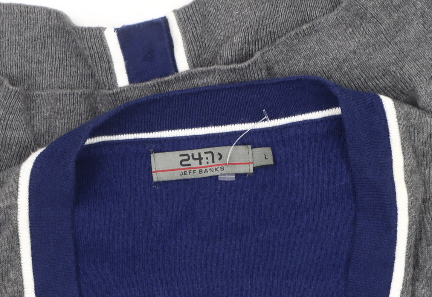 Jeff Banks Men's Grey V-Neck Cardigan, L, Classic Style