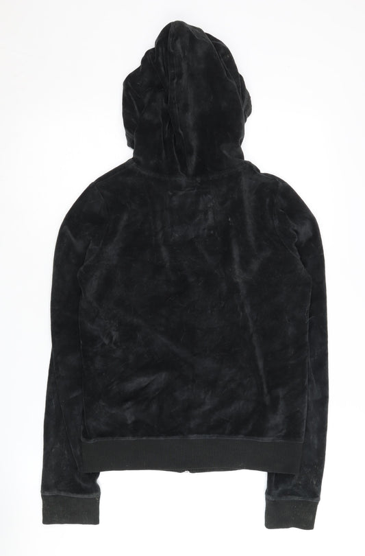 Hollister Women's Black Velour Full Zip Hoodie L