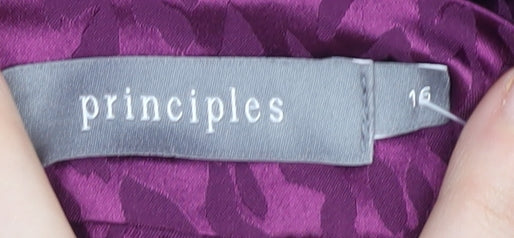 Brand and care label for Principles Women's Purple Animal Print Halter Blouse