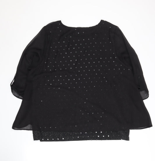Anna Rose Women's Black Sequin Blouse XL