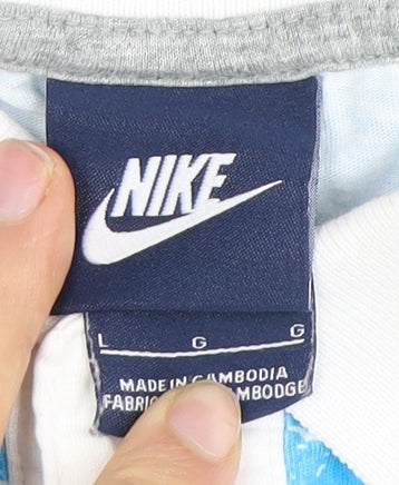 Nike Men's Blue Striped Polo Size L Short Sleeve