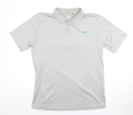 Slazenger Men's Grey Striped Polo Shirt M