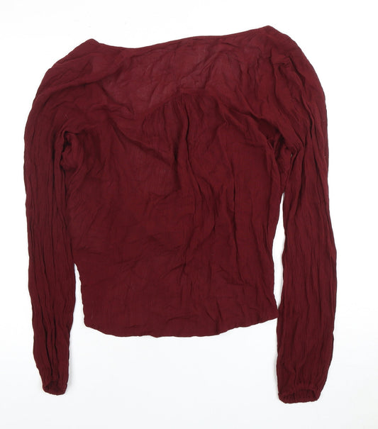 Hollister Women's Red Wrap Blouse V-Neck, Size S