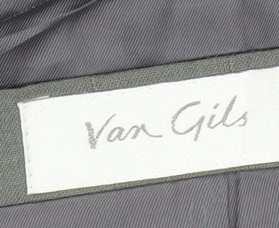Brand and care label for Van Gils Men's Grey Double-Breasted Blazer, size 46