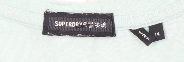 Superdry Women’s Green V-Neck T-Shirt Size 14