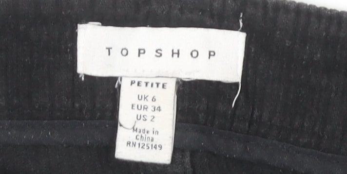 Close-up detail of Topshop Petite Black Corduroy A-Line Skirt, size 6