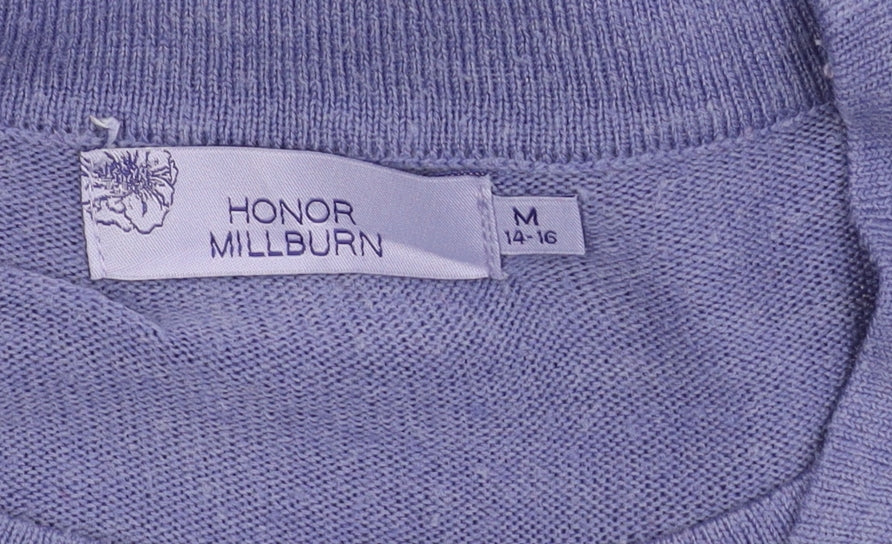Brand and care label for Honor Millburn Women's Purple Cardigan, size 14