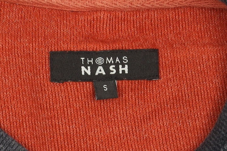 Brand and care label for Thomas Nash Men's Grey jumper, size S