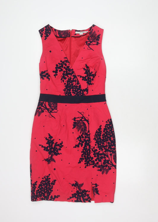Boden Women's Red Sheath Dress, Size 12, V-Neck, Floral