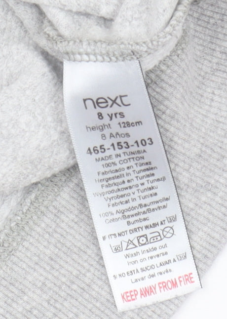 Close-up detail of Next boys’ grey camouflage sweatshirt 8 years pullover