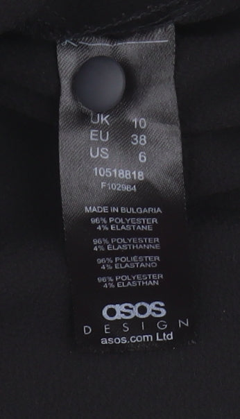 Close-up detail of ASOS DESIGN Women's Black Shift Dress, size 10