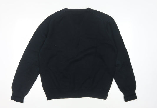 GANT Men's Black V-Neck Cotton Pullover Jumper, Size L