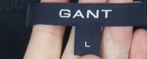 GANT Men's Black V-Neck Cotton Pullover Jumper, Size L