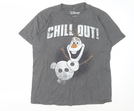 Disney Men’s Grey Olaf T-Shirt, Short Sleeve, L