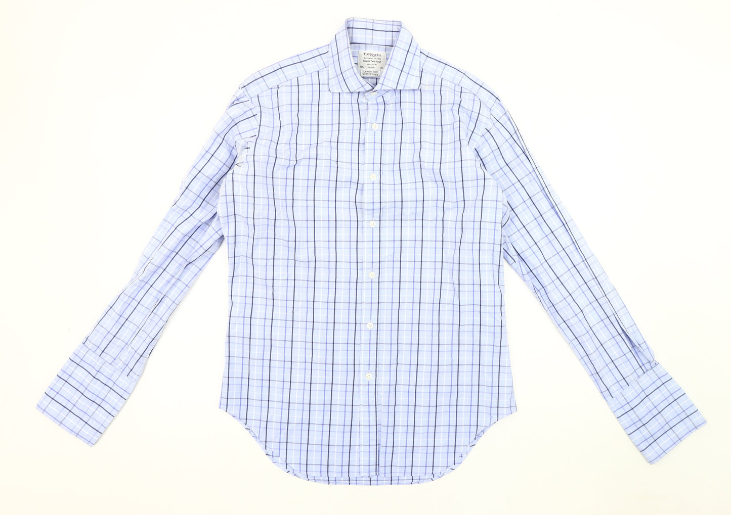 T.M.Lewin Men's Blue Check Dress Shirt, Size 15.5