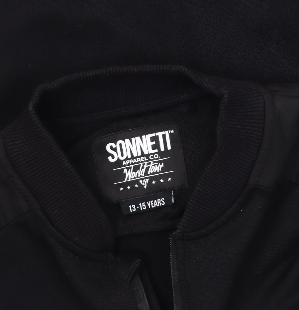 Close-up detail of Sonneti boys’ black bomber jacket 13-14 years