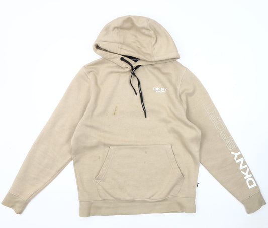DKNY Men's Beige Pullover Hoodie S - Hooded Fleece Sport