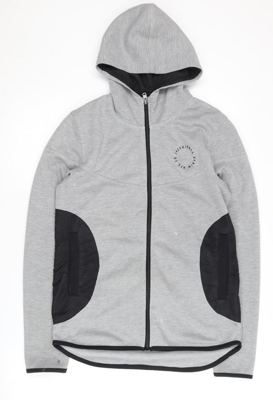 Jack & Jones Grey Full Zip Hoodie, Men's S, Casual Style
