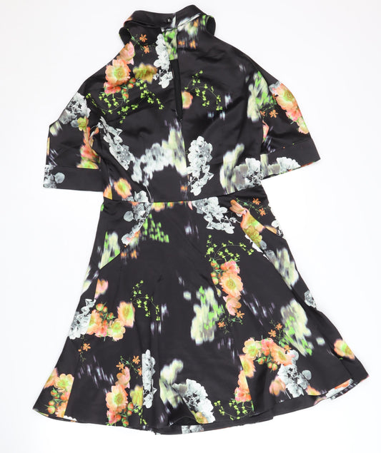 Whistles Women's Black Floral Dress, UK 8, Cold Shoulder