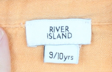Brand and care label for River Island girls’ orange cropped button-up shirt 9-10 years