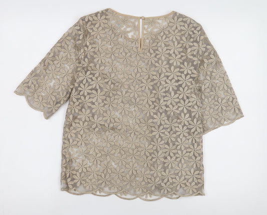 Boden Women's Beige Floral Lace Blouse, Size 8