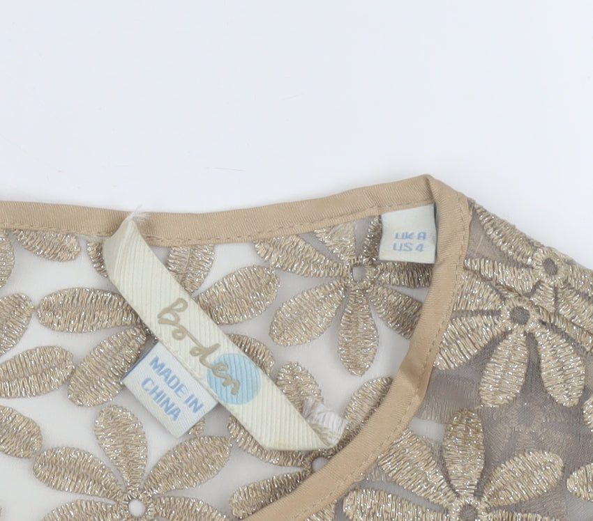 Boden Women's Beige Floral Lace Blouse, Size 8
