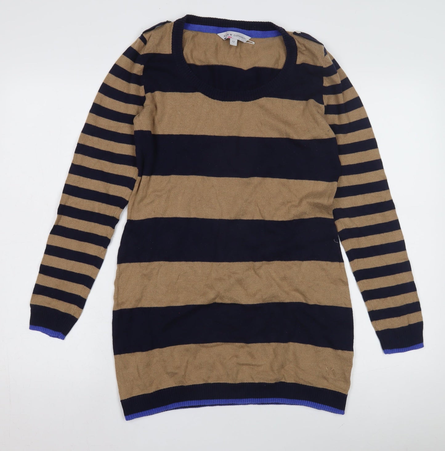 Crew Clothing Co Women's Striped Pullover Jumper, Size 12, Brown/Blue