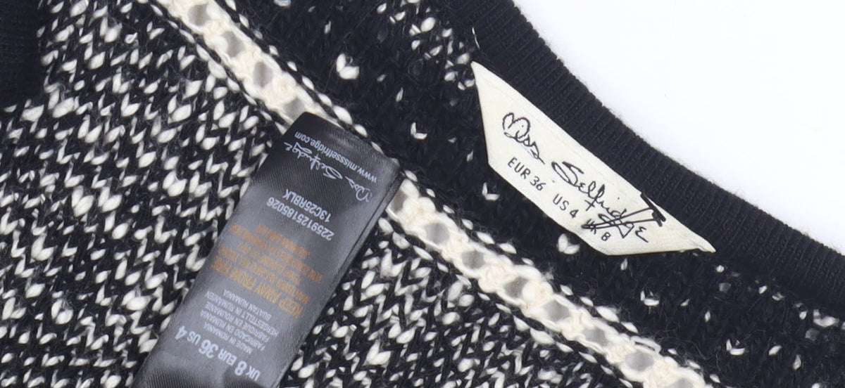 Close-up detail of Miss Selfridge Women's Black Geometric Open Front Cardigan, size 8