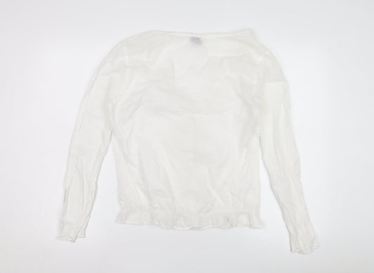 GAP Women's White Blouse, Medium, Long Sleeve, V-Neck