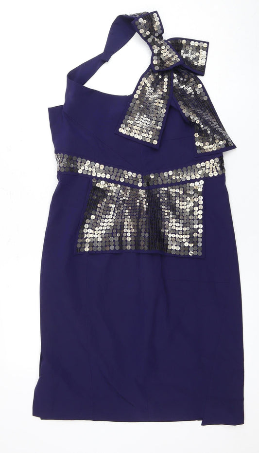 Karen Millen Women's Blue Sequin Bodycon Dress Size 14