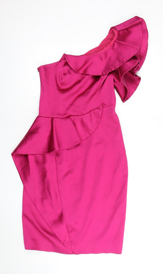 Karen Millen Women's Pink Satin Off Shoulder Dress