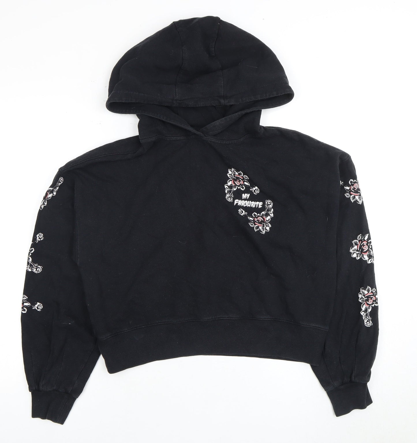 AllSaints Women's Black Floral Embroidered Hoodie, Size S, Casual Wear
