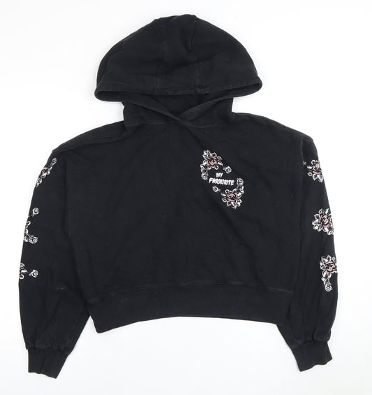 AllSaints Women's Black Floral Embroidered Hoodie, Size S, Casual Wear
