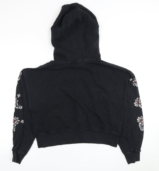 AllSaints Women's Black Floral Embroidered Hoodie, Size S, Casual Wear