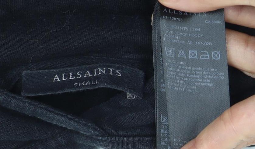 AllSaints Women's Black Floral Embroidered Hoodie, Size S, Casual Wear